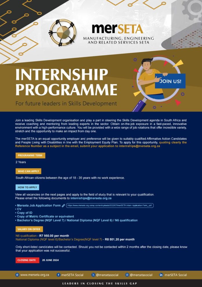 merSETA Internship Programme 2024 for Young South Africans